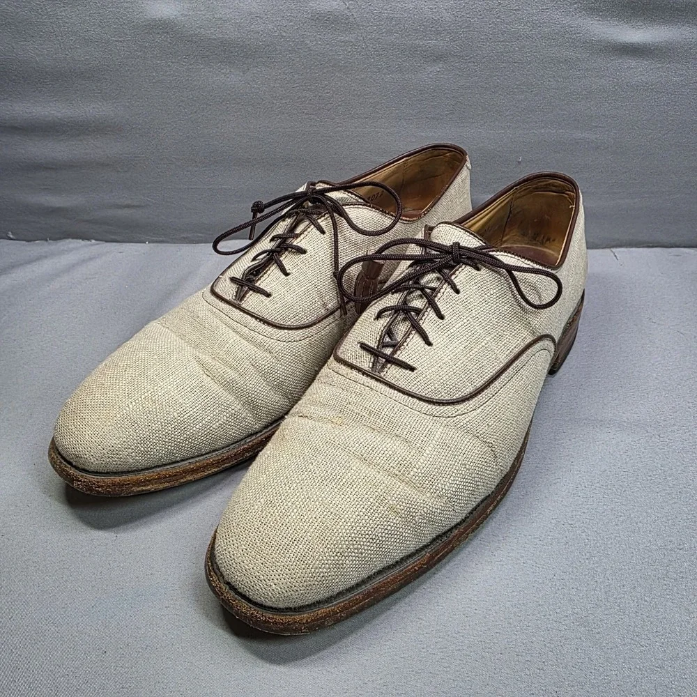 VINTAGE‎ 1985 Allen Edmonds Hunter Mens Oxford Linen Shoes 8 Grey Made USA RARE